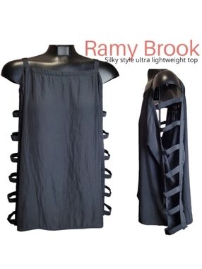Ramy Brook women's cold shoulder cut out sleeves silky lightweight black Top M